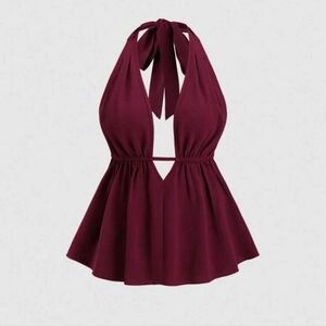 Elegant Halter Neck Burgundy Top